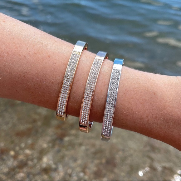 3 Row Diamond Crystal Bracelet, Bangle Bracelet, Crystal Cuff, 218 - Picture 2 of 10